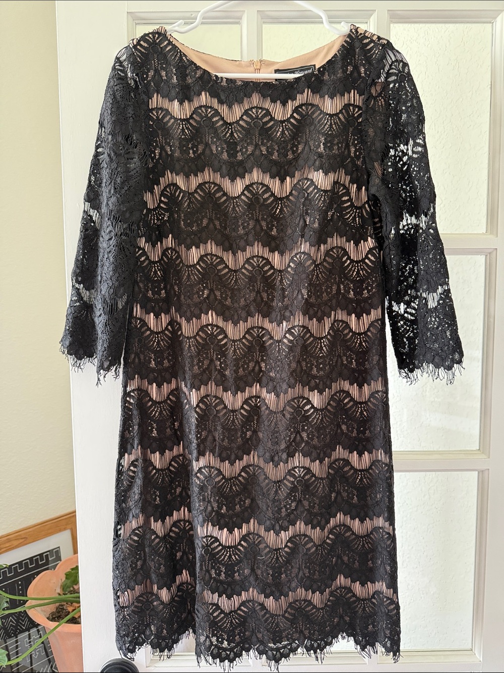 Jessica Howard Black Lace Midi Dress with Nude Underlay